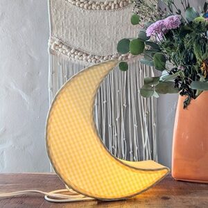 VINTAGE Elfe Gingham Moon Lantern Nursery Lamp - NEW IN BOX - 10"